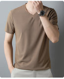 Men's Thin Casual Solid Color And V-neck Short-sleeved T-shirt