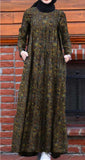 Ethnic Style Cotton And Linen Printed Loose Waist Brown Dress