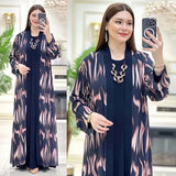 Digital Printing Cardigan Long Robe European And American Clothing Two-piece Suit 8839