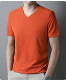 Men's Thin Casual Solid Color And V-neck Short-sleeved T-shirt