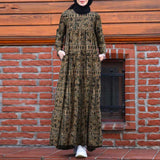 Ethnic Style Cotton And Linen Printed Loose Waist Brown Dress